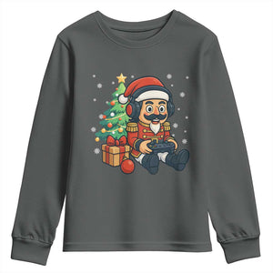 Funny Christmas Video Game Nutcracker Xmas Tree Gamer Youth Sweatshirt TS11 Dark Heather Print Your Wear