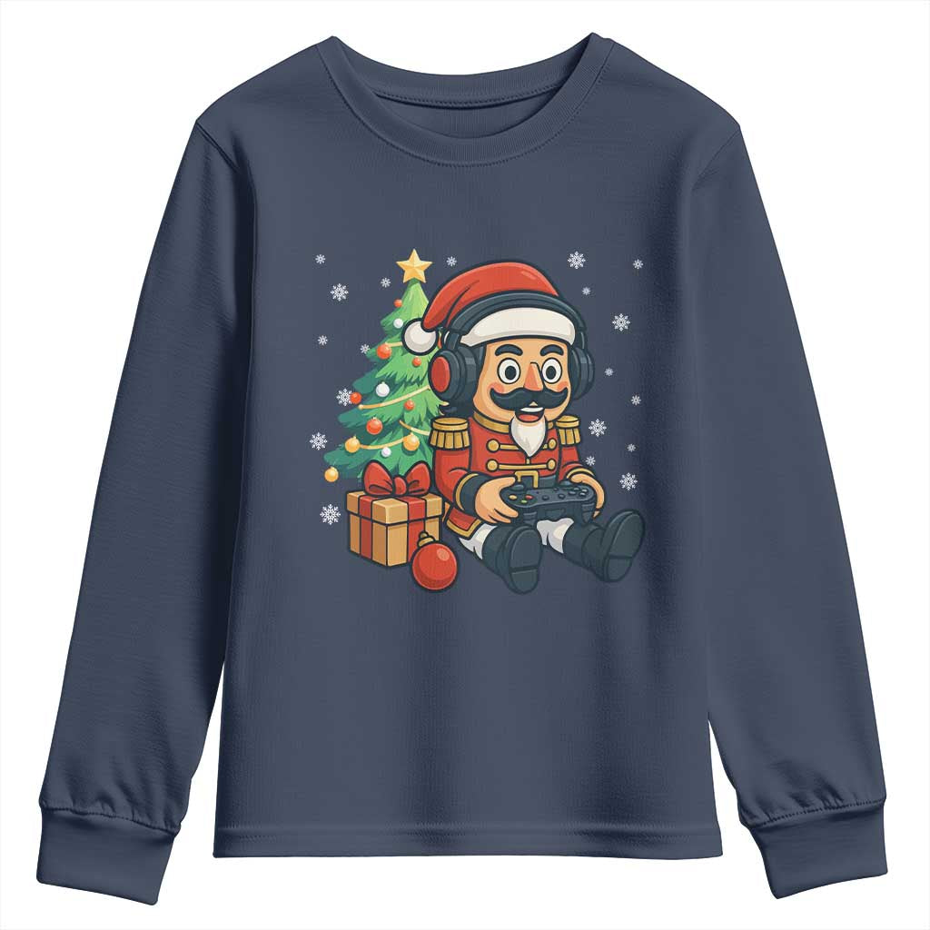 Funny Christmas Video Game Nutcracker Xmas Tree Gamer Youth Sweatshirt TS11 Navy Print Your Wear