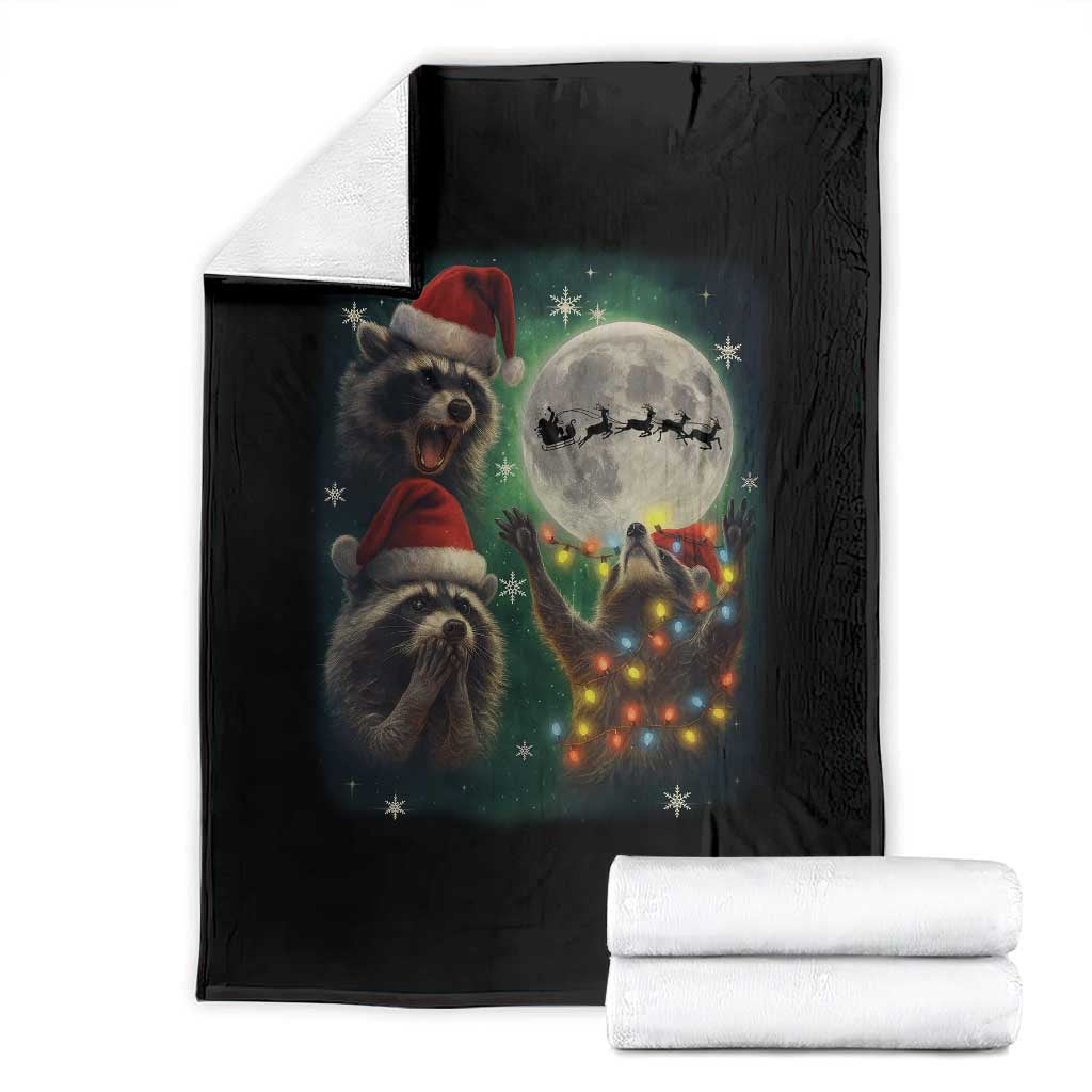 Funny Three Raccoons With The Moon Christmas Throw Blanket Santa Sleigh TS11 Black Print Your Wear