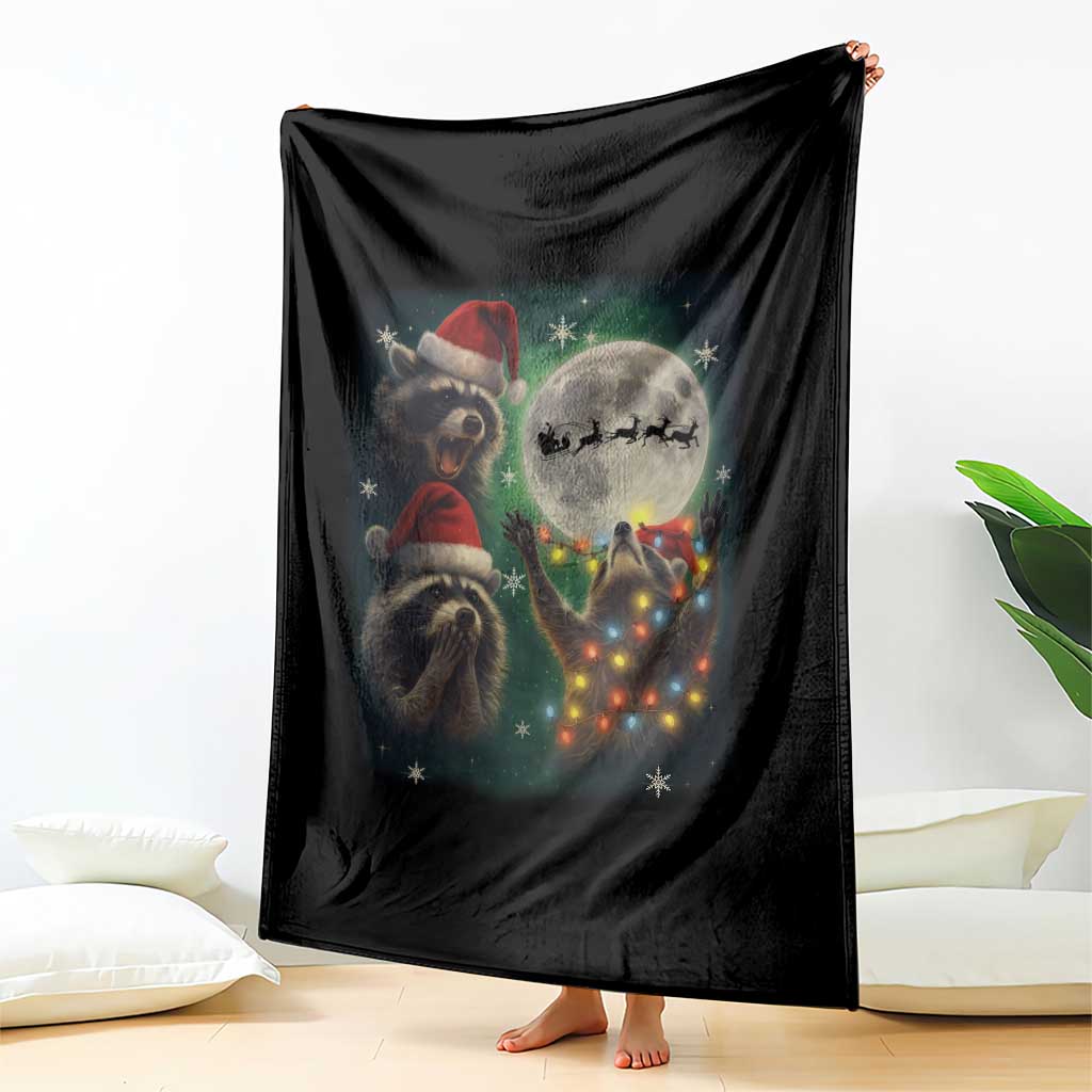 Funny Three Raccoons With The Moon Christmas Throw Blanket Santa Sleigh TS11 Print Your Wear