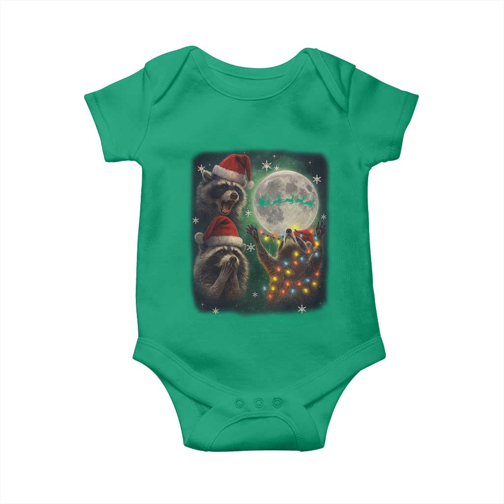 Funny Three Raccoons With The Moon Christmas Baby Onesie Santa Sleigh TS11 Irish Green Print Your Wear