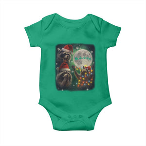 Funny Three Raccoons With The Moon Christmas Baby Onesie Santa Sleigh TS11 Irish Green Print Your Wear