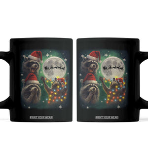 Funny Three Raccoons With The Moon Christmas Coffee Mug Santa Sleigh TS11 Black Print Your Wear