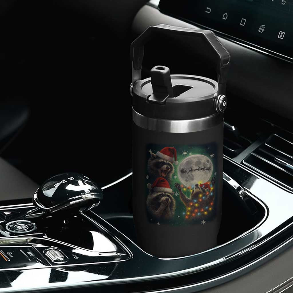 Funny Three Raccoons With The Moon Christmas Flip Straw Tumbler Santa Sleigh TS11 Print Your Wear