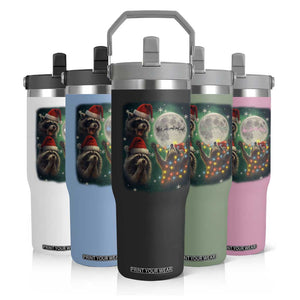 Funny Three Raccoons With The Moon Christmas Flip Straw Tumbler Santa Sleigh TS11 Print Your Wear