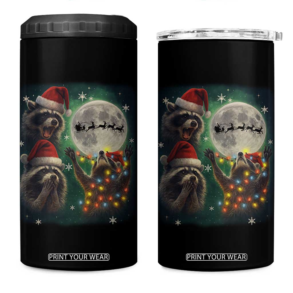 Funny Three Raccoons With The Moon Christmas 4 in 1 Can Cooler Tumbler Santa Sleigh TS11 One Size: 16 oz Black Print Your Wear