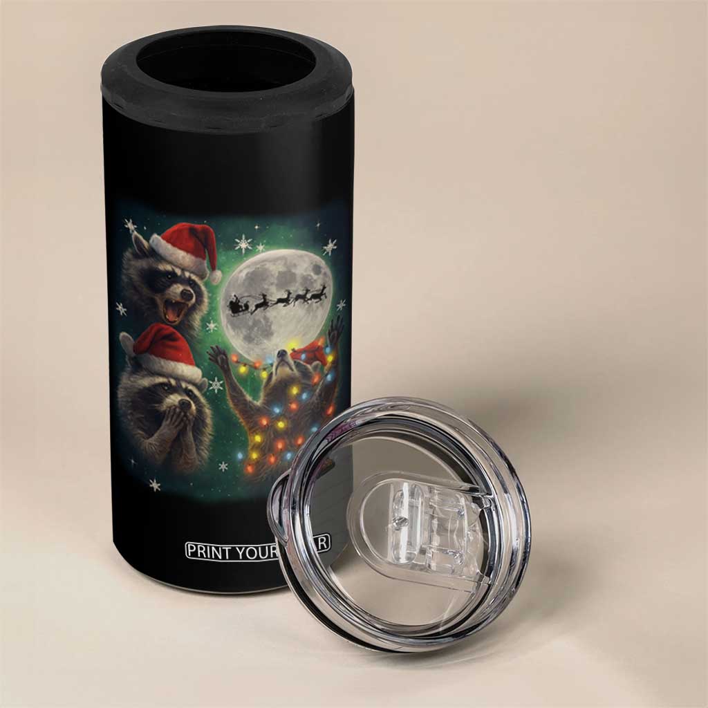 Funny Three Raccoons With The Moon Christmas 4 in 1 Can Cooler Tumbler Santa Sleigh TS11 Print Your Wear