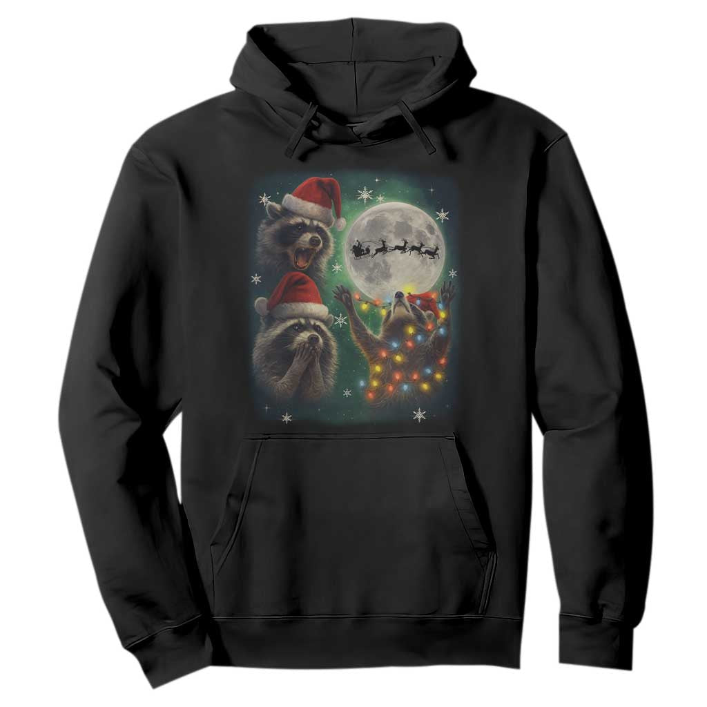 Funny Three Raccoons With The Moon Christmas Hoodie Santa Sleigh TS11 Black Print Your Wear