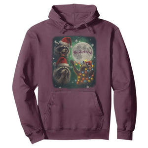Funny Three Raccoons With The Moon Christmas Hoodie Santa Sleigh TS11 Maroon Print Your Wear