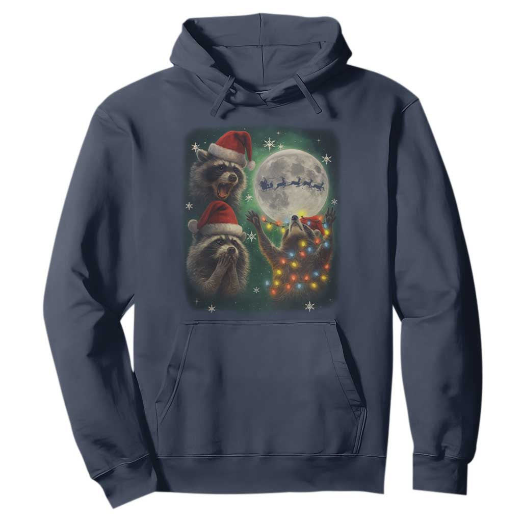 Funny Three Raccoons With The Moon Christmas Hoodie Santa Sleigh TS11 Navy Print Your Wear