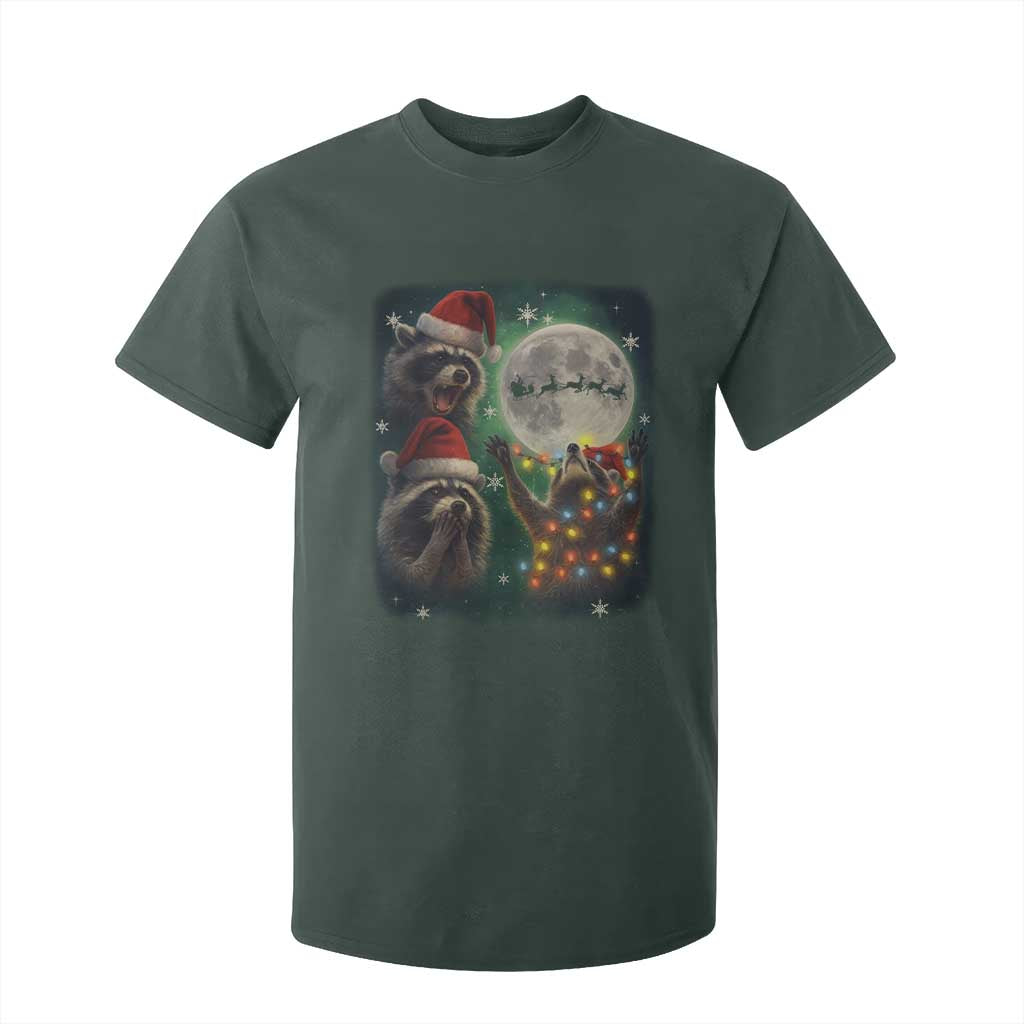 Funny Three Raccoons With The Moon Christmas T Shirt For Kid Santa Sleigh TS11 Dark Forest Green Print Your Wear