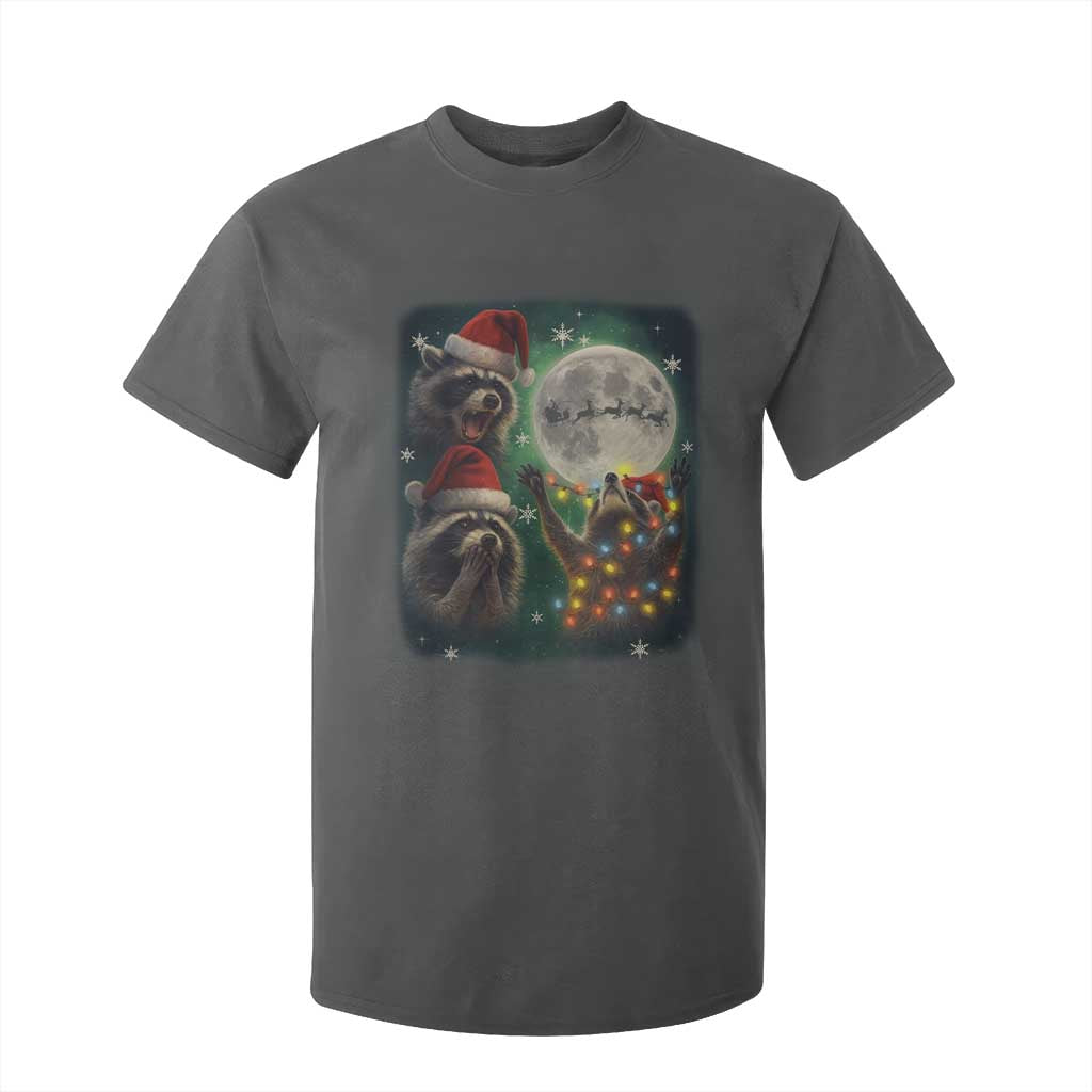 Funny Three Raccoons With The Moon Christmas T Shirt For Kid Santa Sleigh TS11 Dark Heather Print Your Wear