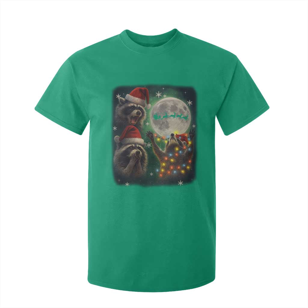 Funny Three Raccoons With The Moon Christmas T Shirt For Kid Santa Sleigh TS11 Irish Green Print Your Wear