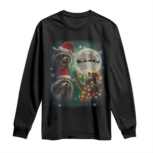 Funny Three Raccoons With The Moon Christmas Long Sleeve Shirt Santa Sleigh TS11 Black Print Your Wear