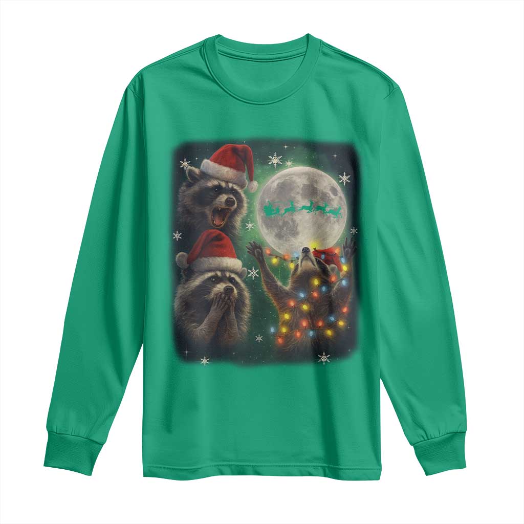 Funny Three Raccoons With The Moon Christmas Long Sleeve Shirt Santa Sleigh TS11 Irish Green Print Your Wear