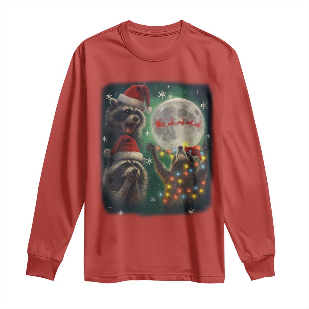 Funny Three Raccoons With The Moon Christmas Long Sleeve Shirt Santa Sleigh TS11 Red Print Your Wear