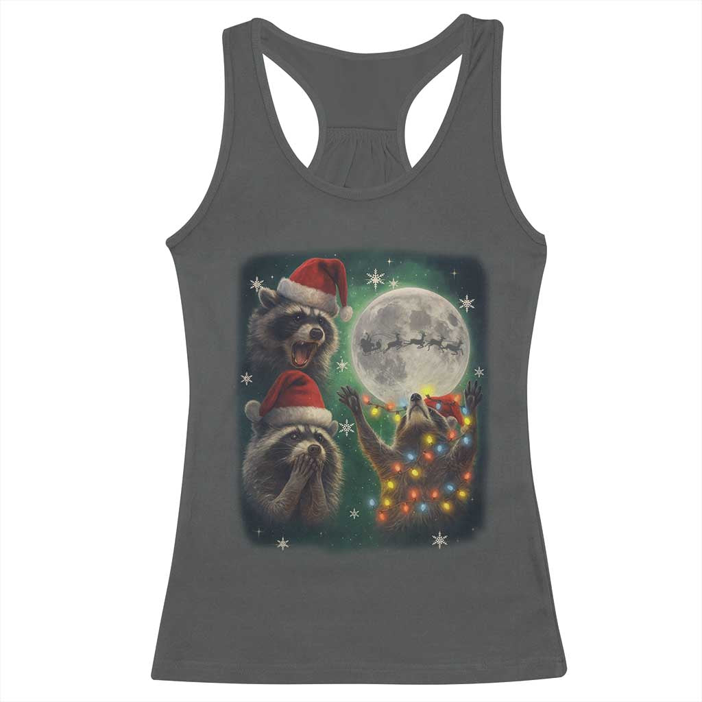 Funny Three Raccoons With The Moon Christmas Racerback Tank Top Santa Sleigh TS11 Dark Heather Print Your Wear