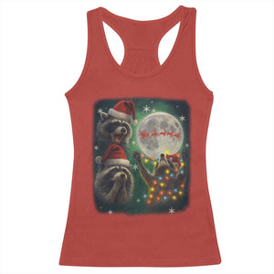 Funny Three Raccoons With The Moon Christmas Racerback Tank Top Santa Sleigh TS11 Red Print Your Wear