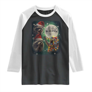 Funny Three Raccoons With The Moon Christmas Raglan Shirt Santa Sleigh TS11 Black White Print Your Wear