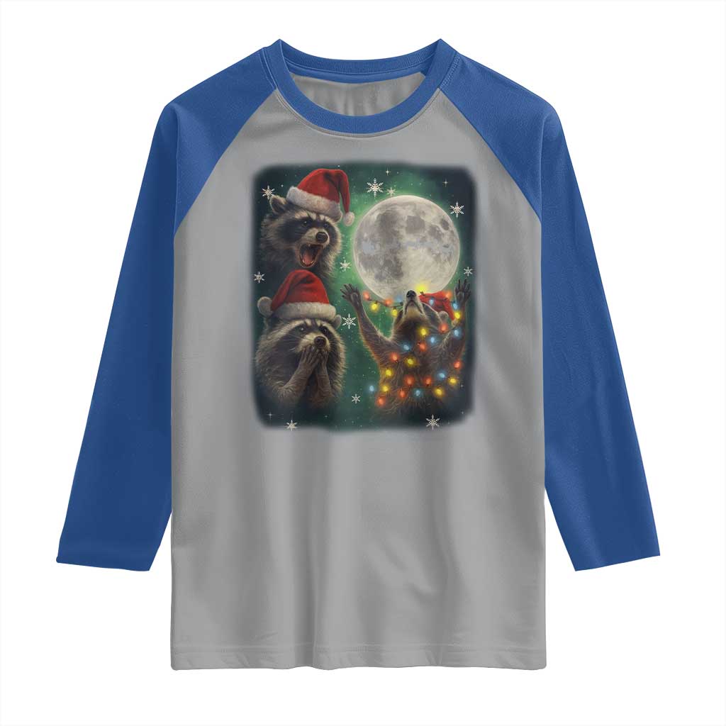 Funny Three Raccoons With The Moon Christmas Raglan Shirt Santa Sleigh TS11 Sport Gray Royal Print Your Wear
