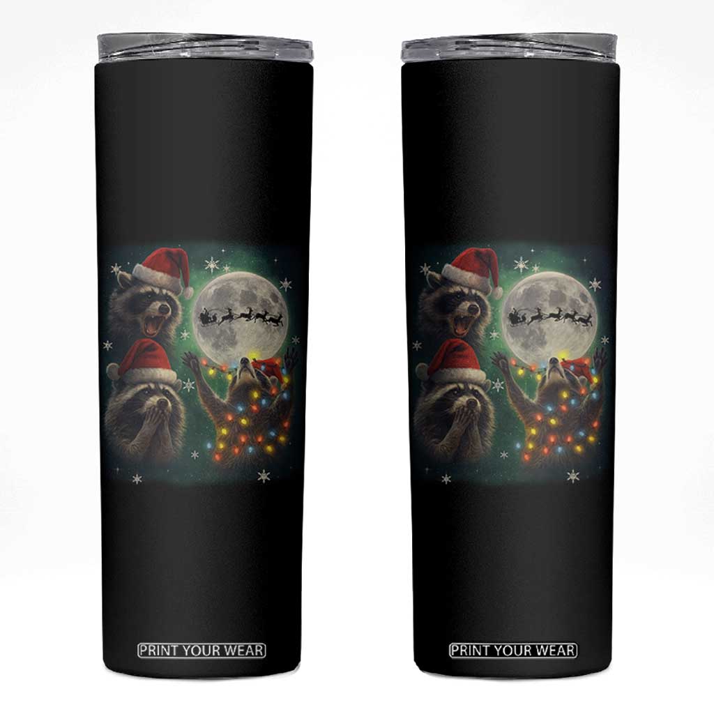 Funny Three Raccoons With The Moon Christmas Skinny Tumbler Santa Sleigh TS11 Black Print Your Wear