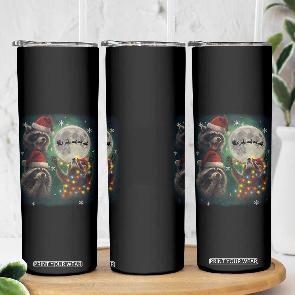 Funny Three Raccoons With The Moon Christmas Skinny Tumbler Santa Sleigh TS11 Print Your Wear