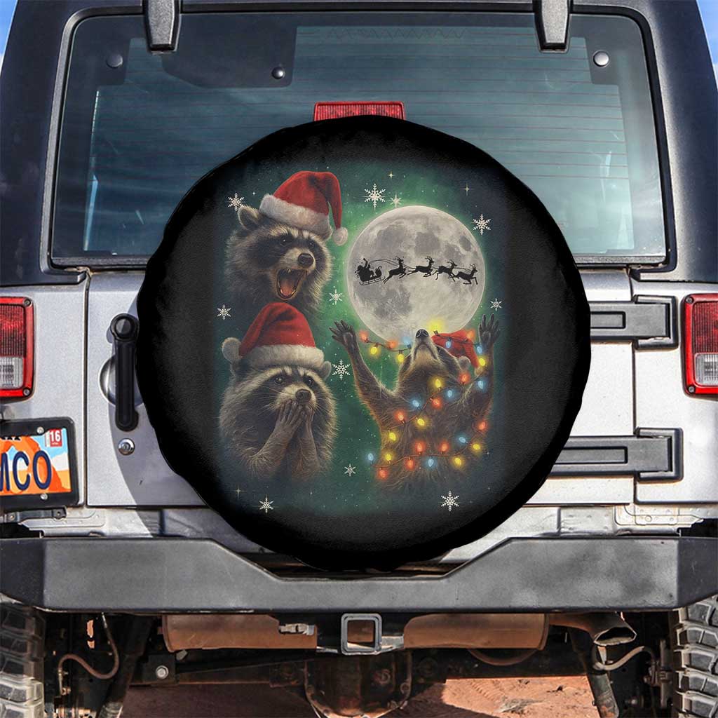 Funny Three Raccoons With The Moon Christmas Spare Tire Cover Santa Sleigh TS11 No hole Black Print Your Wear