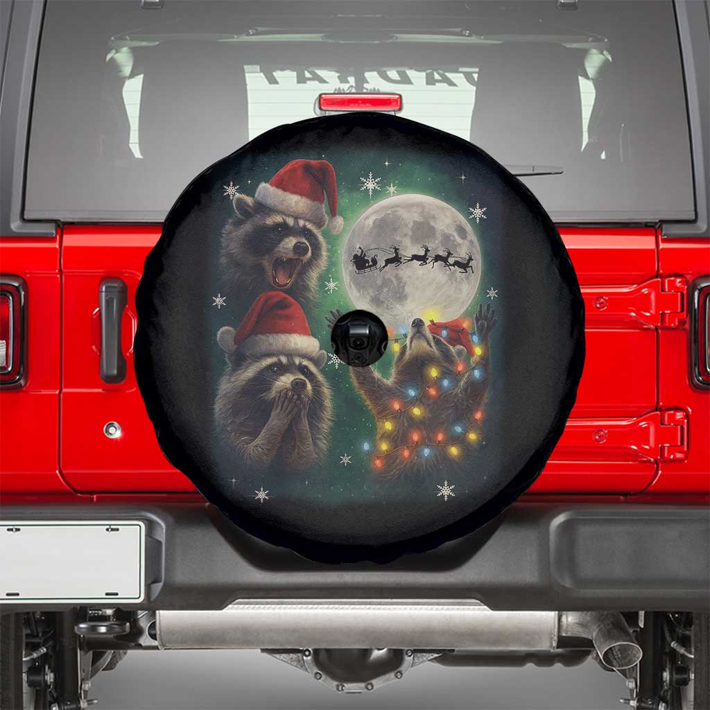 Funny Three Raccoons With The Moon Christmas Spare Tire Cover Santa Sleigh TS11 Black Print Your Wear