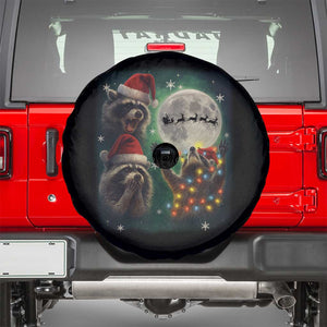 Funny Three Raccoons With The Moon Christmas Spare Tire Cover Santa Sleigh TS11 Black Print Your Wear
