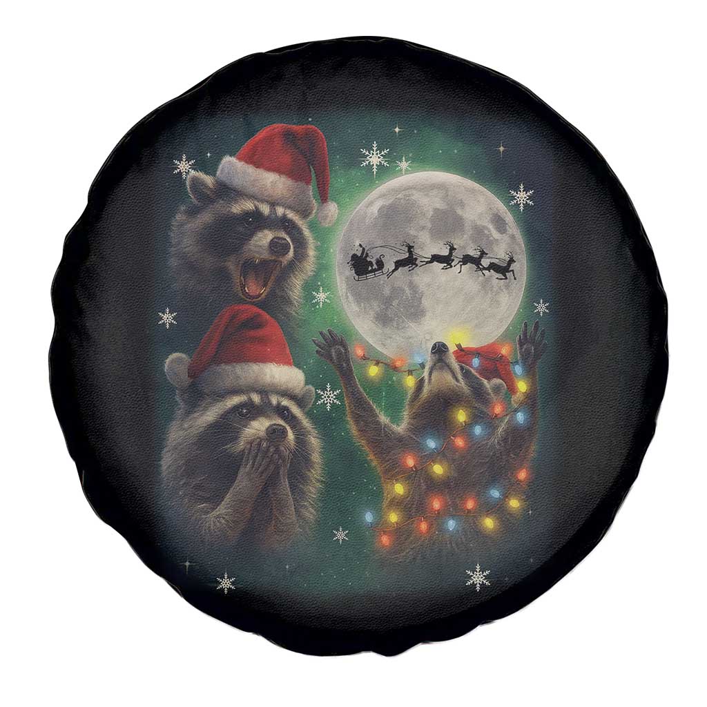 Funny Three Raccoons With The Moon Christmas Spare Tire Cover Santa Sleigh TS11 Print Your Wear