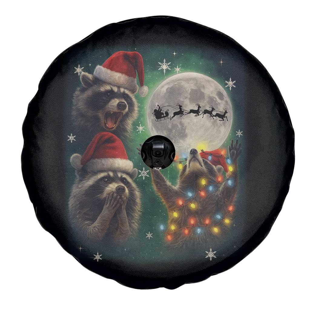 Funny Three Raccoons With The Moon Christmas Spare Tire Cover Santa Sleigh TS11 Print Your Wear