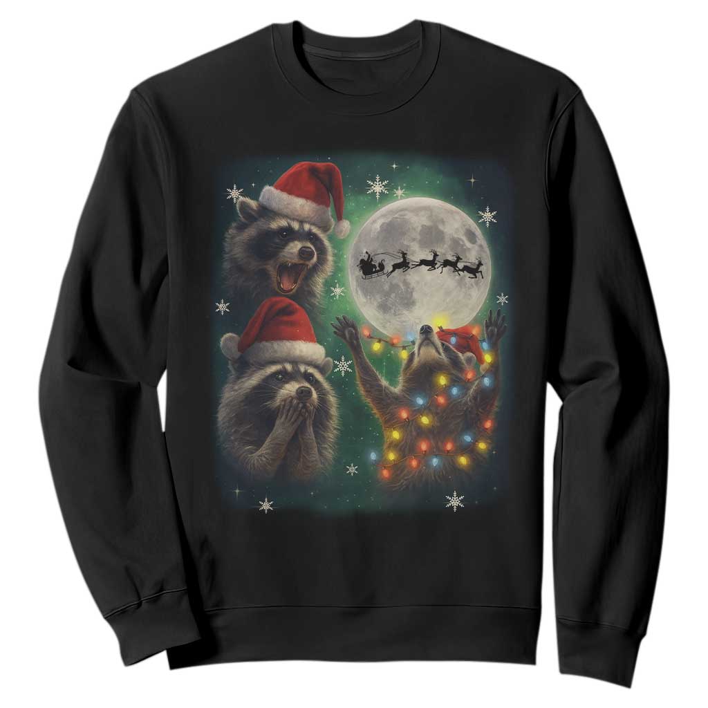 Funny Three Raccoons With The Moon Christmas Sweatshirt Santa Sleigh TS11 Black Print Your Wear