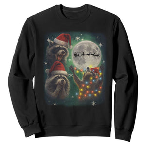 Funny Three Raccoons With The Moon Christmas Sweatshirt Santa Sleigh TS11 Black Print Your Wear