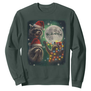 Funny Three Raccoons With The Moon Christmas Sweatshirt Santa Sleigh TS11 Dark Forest Green Print Your Wear