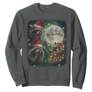 Funny Three Raccoons With The Moon Christmas Sweatshirt Santa Sleigh TS11 Dark Heather Print Your Wear