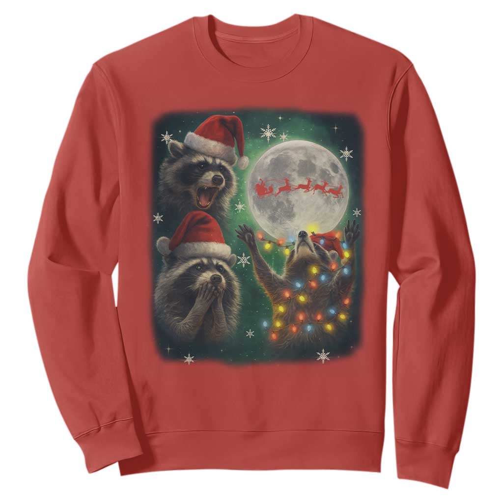 Funny Three Raccoons With The Moon Christmas Sweatshirt Santa Sleigh TS11 Red Print Your Wear