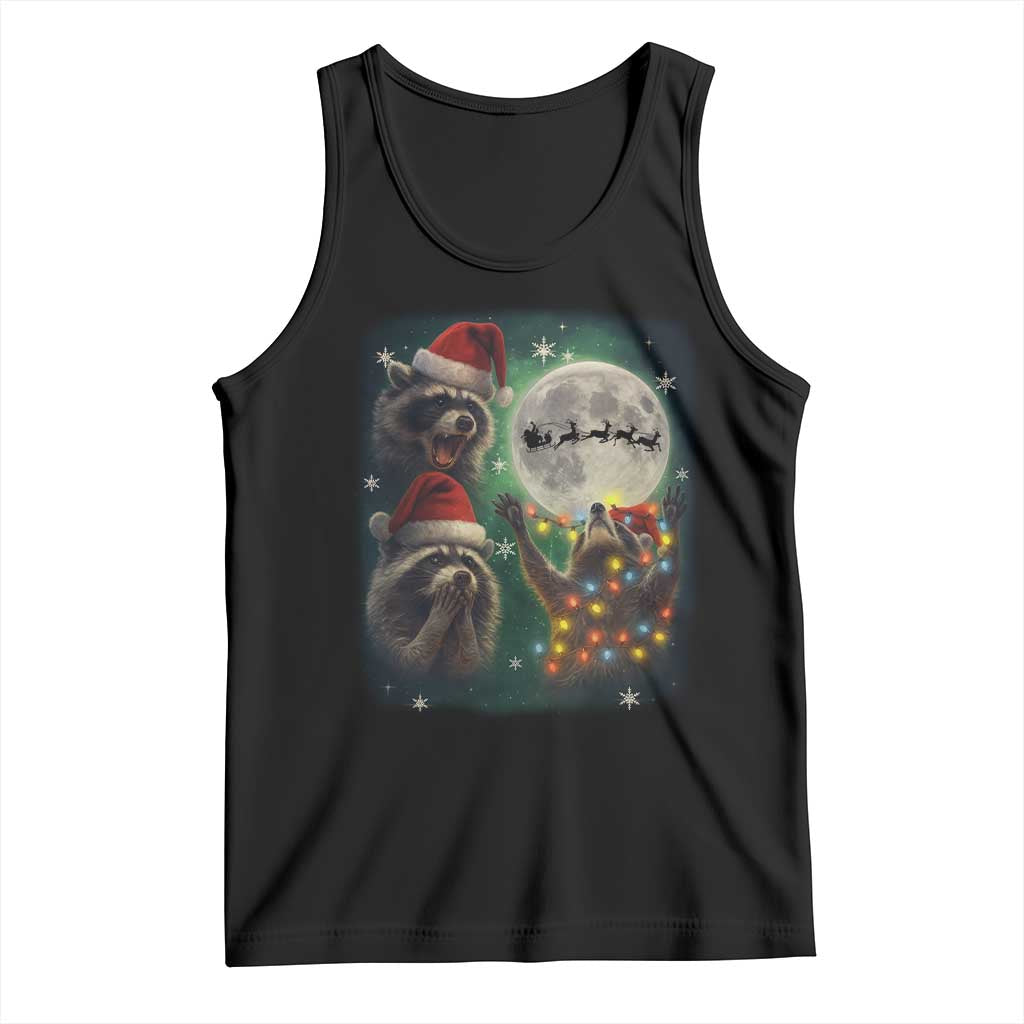 Funny Three Raccoons With The Moon Christmas Tank Top Santa Sleigh TS11 Black Print Your Wear