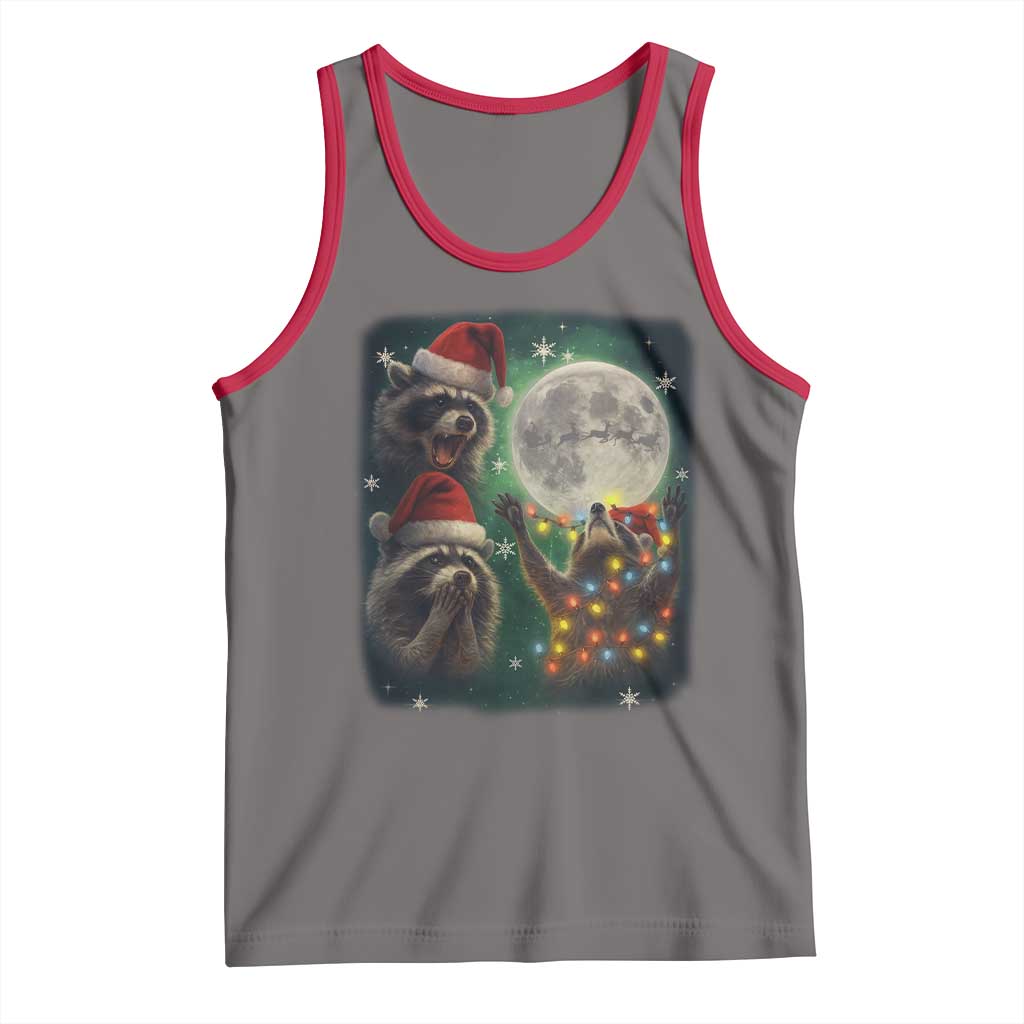 Funny Three Raccoons With The Moon Christmas Tank Top Santa Sleigh TS11 Deep Heather Red Print Your Wear