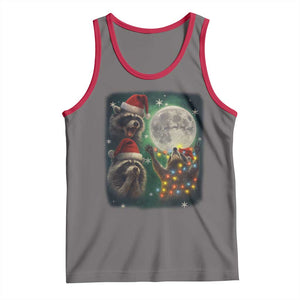 Funny Three Raccoons With The Moon Christmas Tank Top Santa Sleigh TS11 Deep Heather Red Print Your Wear