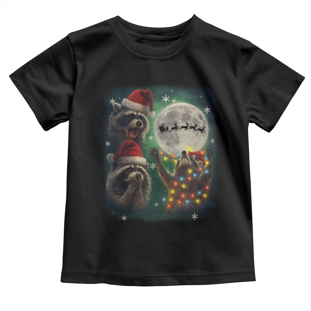 Funny Three Raccoons With The Moon Christmas Toddler T Shirt Santa Sleigh TS11 Black Print Your Wear