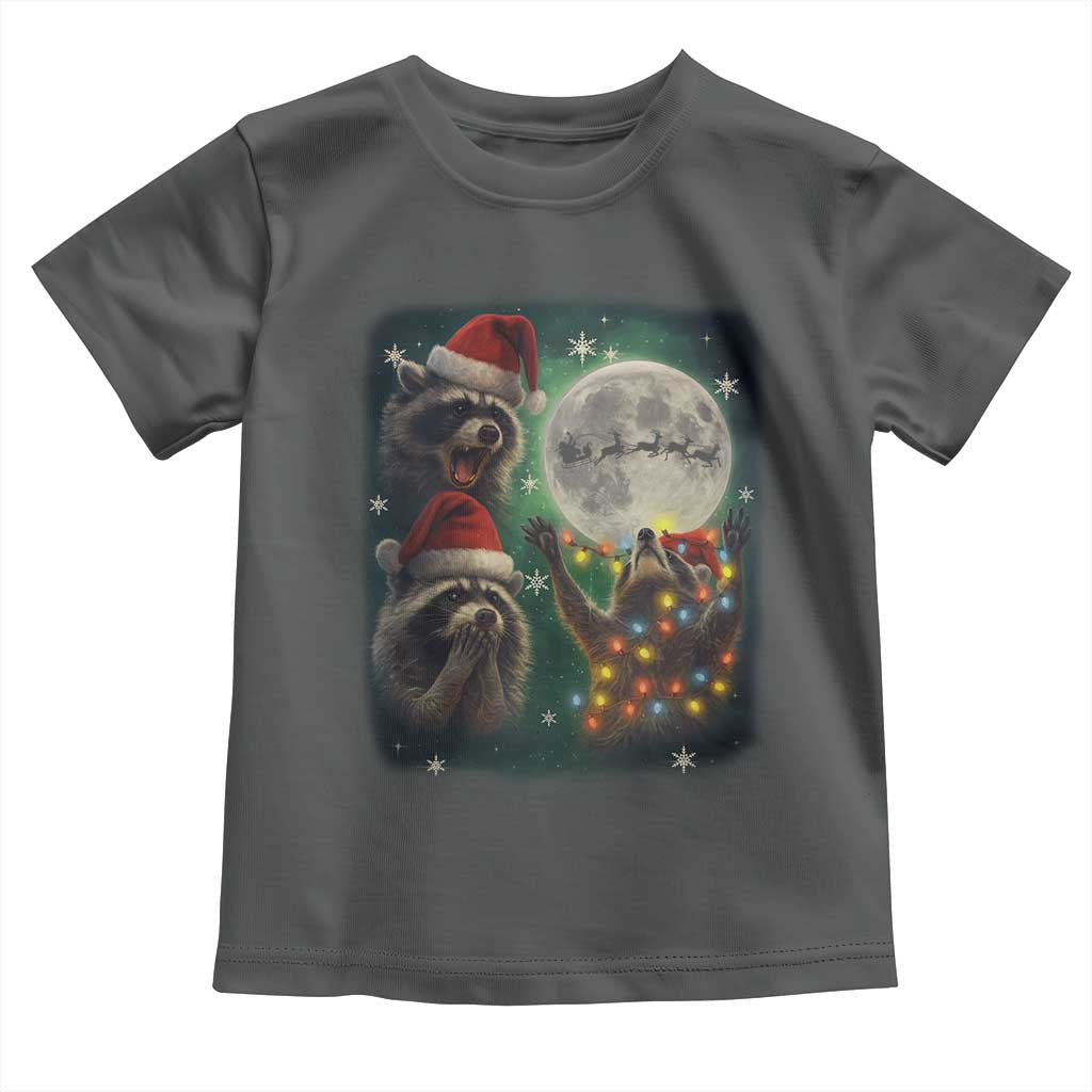 Funny Three Raccoons With The Moon Christmas Toddler T Shirt Santa Sleigh TS11 Dark Heather Print Your Wear