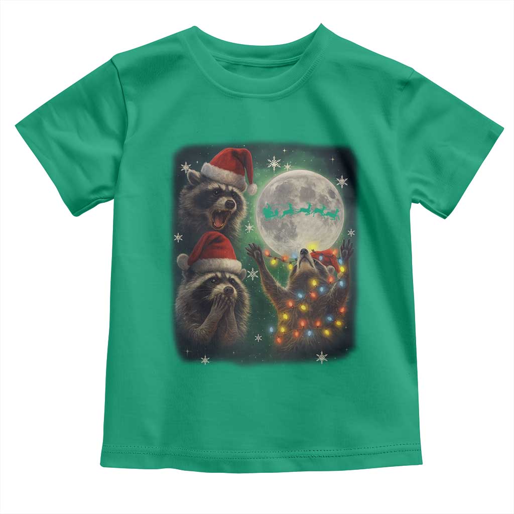 Funny Three Raccoons With The Moon Christmas Toddler T Shirt Santa Sleigh TS11 Irish Green Print Your Wear
