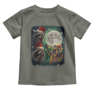 Funny Three Raccoons With The Moon Christmas Toddler T Shirt Santa Sleigh TS11 Military Green Print Your Wear