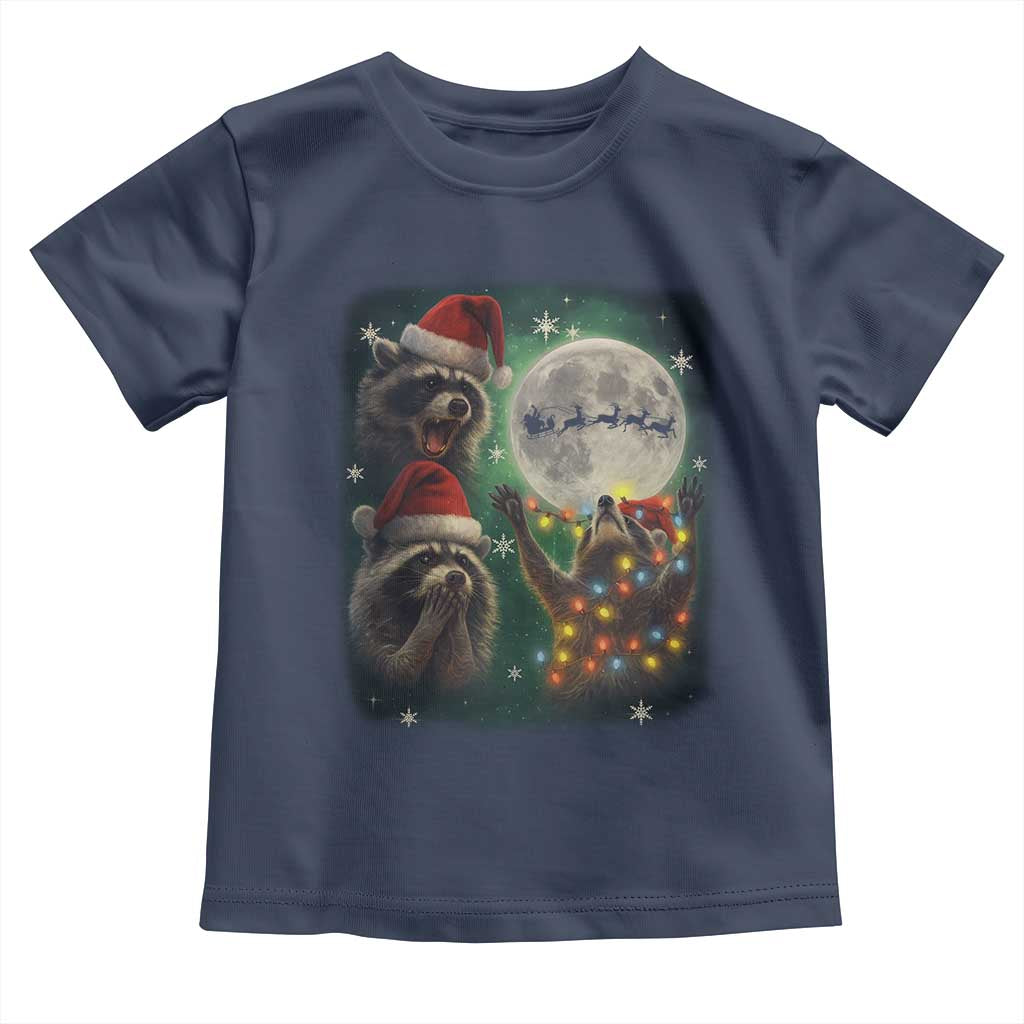 Funny Three Raccoons With The Moon Christmas Toddler T Shirt Santa Sleigh TS11 Navy Print Your Wear
