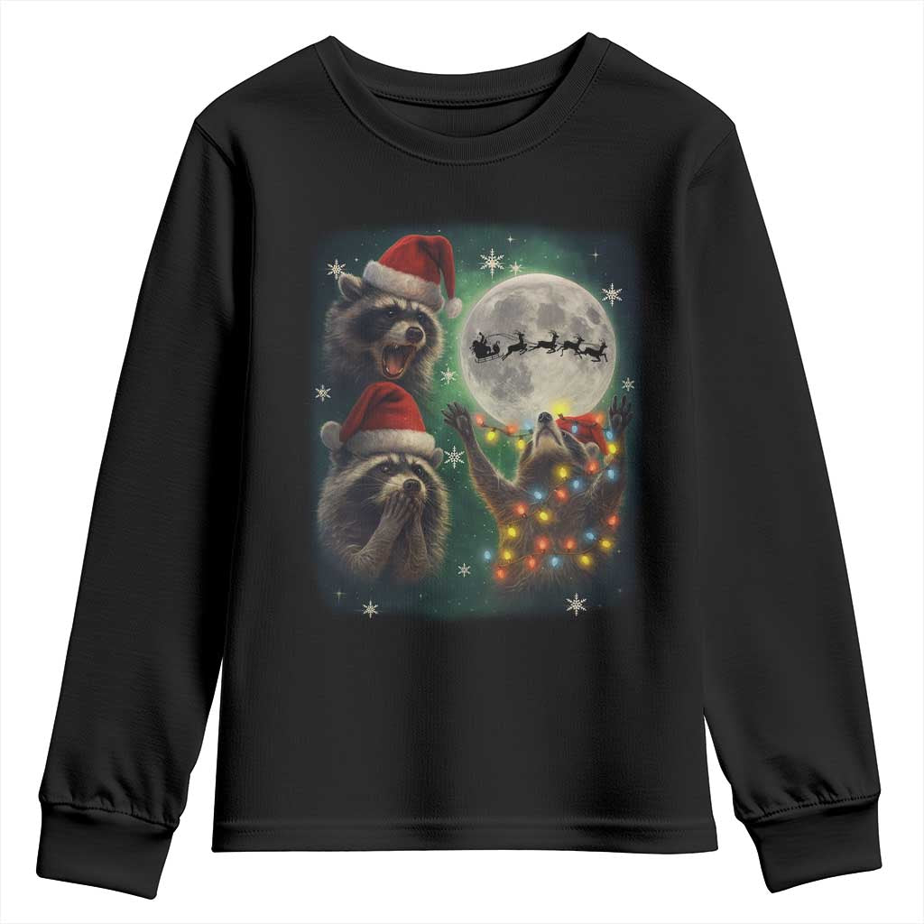 Funny Three Raccoons With The Moon Christmas Youth Sweatshirt Santa Sleigh TS11 Black Print Your Wear