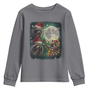 Funny Three Raccoons With The Moon Christmas Youth Sweatshirt Santa Sleigh TS11 Charcoal Print Your Wear