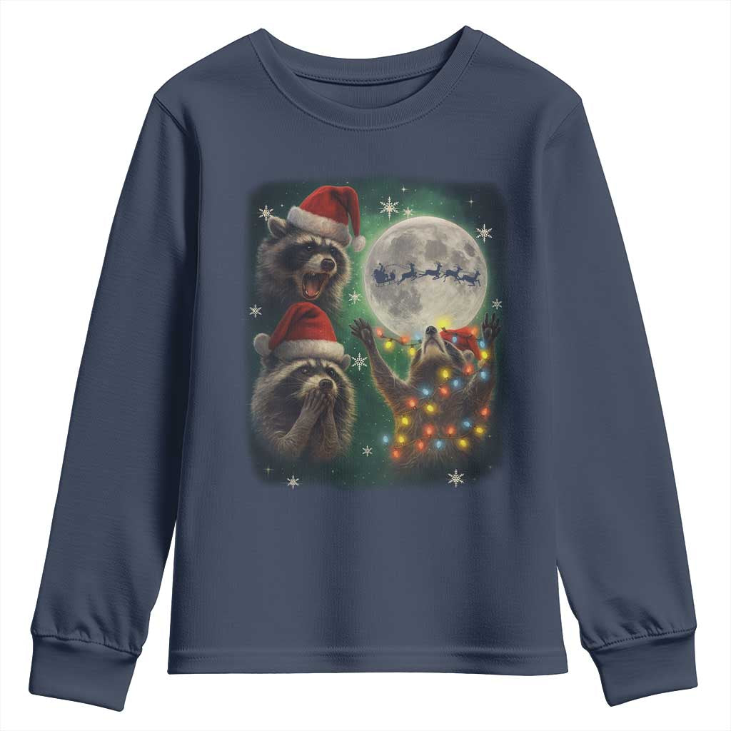 Funny Three Raccoons With The Moon Christmas Youth Sweatshirt Santa Sleigh TS11 Navy Print Your Wear