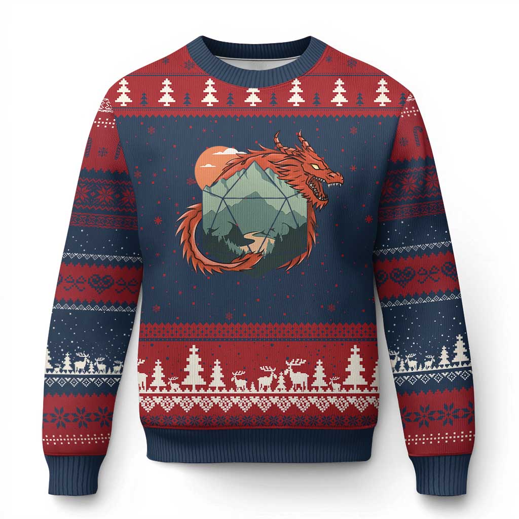 Funny Dragon Tabletop RPG Dice Game Ugly Christmas Sweater TS11 Navy Red Print Your Wear