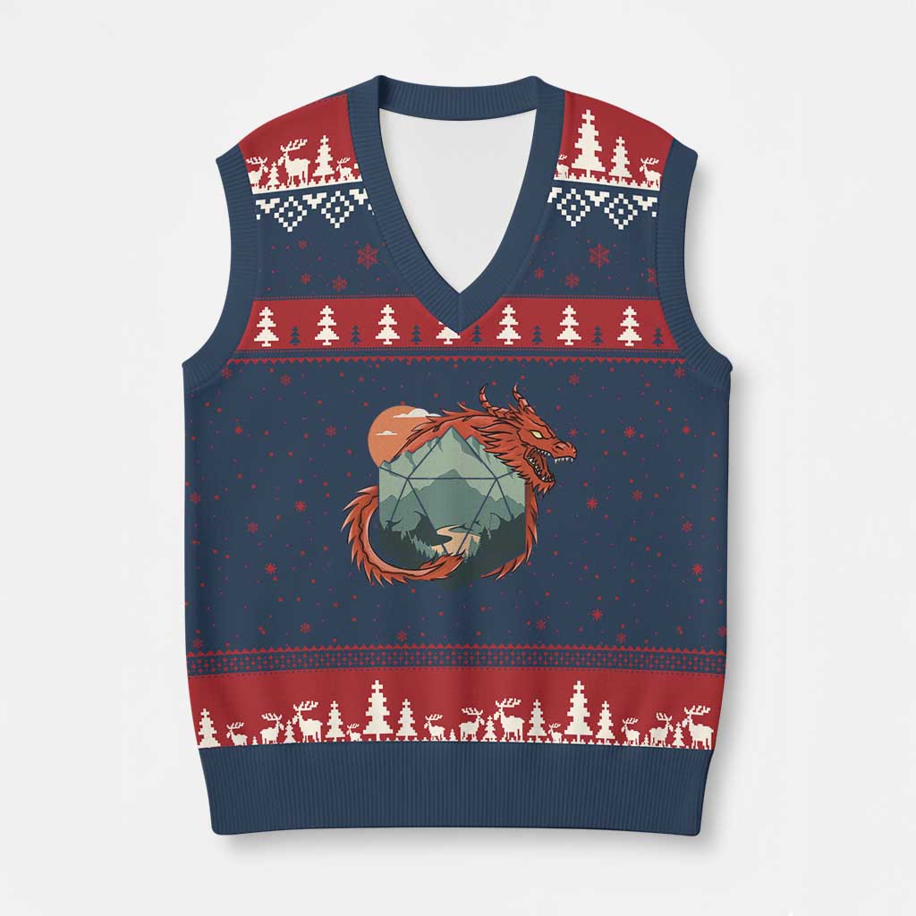 Funny Dragon Tabletop RPG Dice Game V-Neck Knit Sweater Vest TS11 Navy Red Print Your Wear