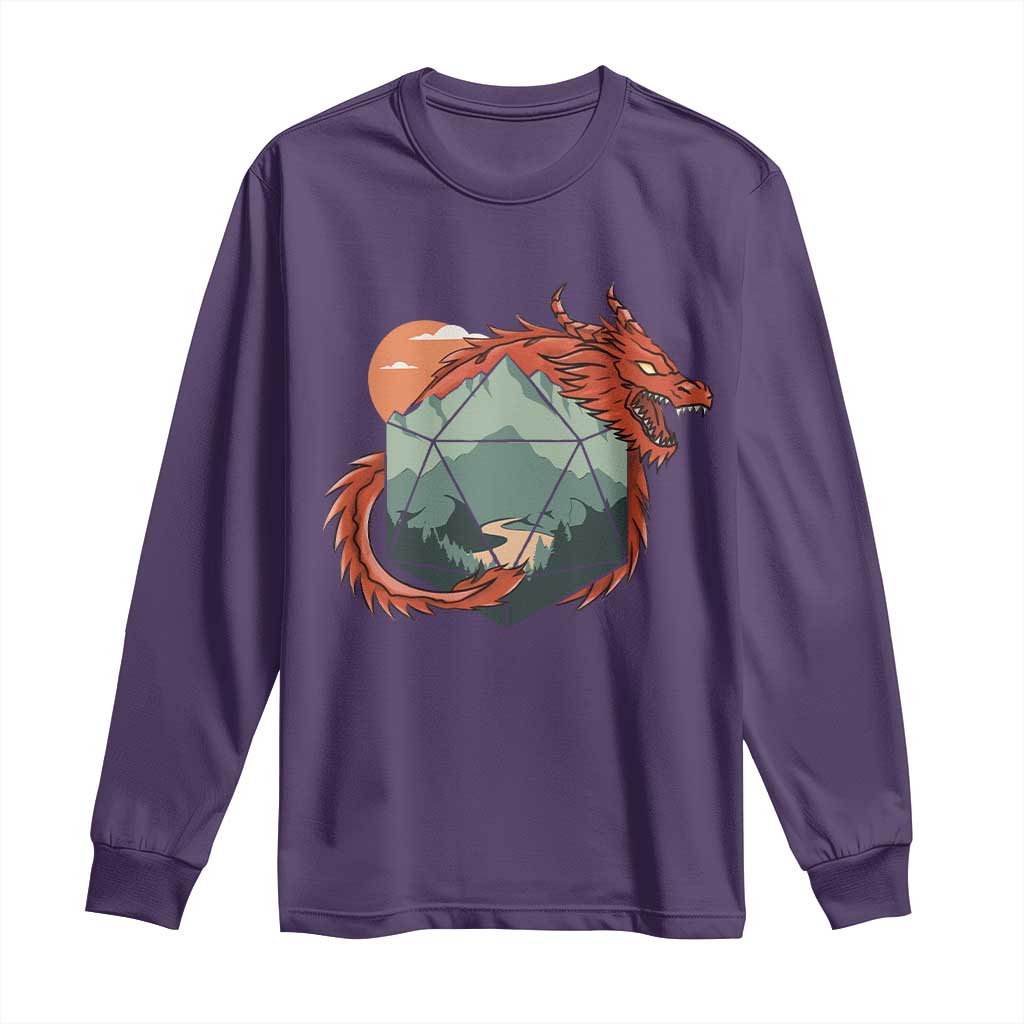 Funny Dragon Tabletop RPG Dice Game Long Sleeve Shirt TS11 Purple Print Your Wear